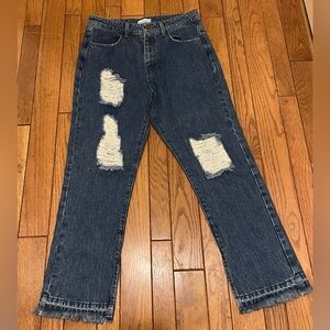 Show Me Your Mumu Blue Brooklyn High Waist Sapphire Dark Wash Distressed Jeans